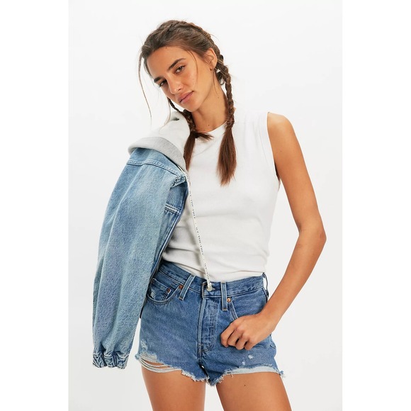 Levi's Pants - Levi's Premium 501 Women's Denim Shorts Button Fly Raw Hem Size 30